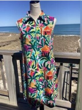 Pappagallo Tropical Floral Sleeveless Mini Dress in Pink, Teal, Yellow